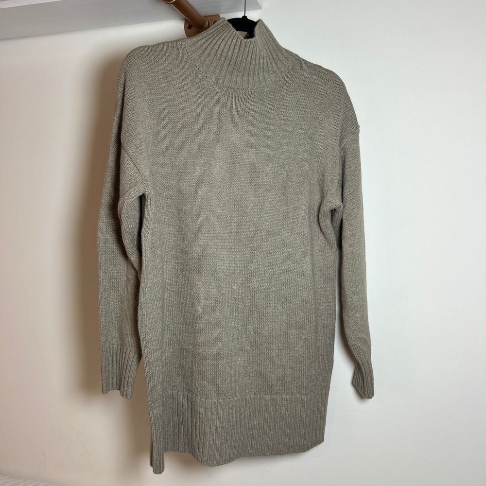 Zenana Womens Oatmeal Heather Mock Neck Long Sleeve Knit Sweater Dress Small